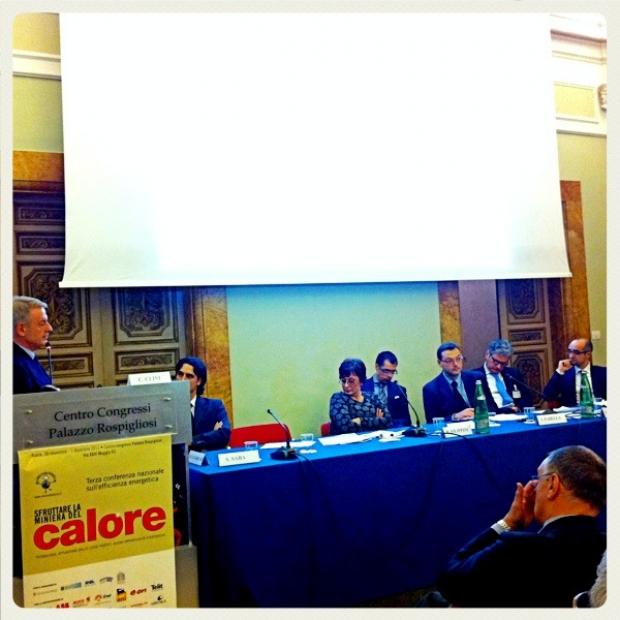 The speakers and the min. Clini at the Conference of Friends of the Earth